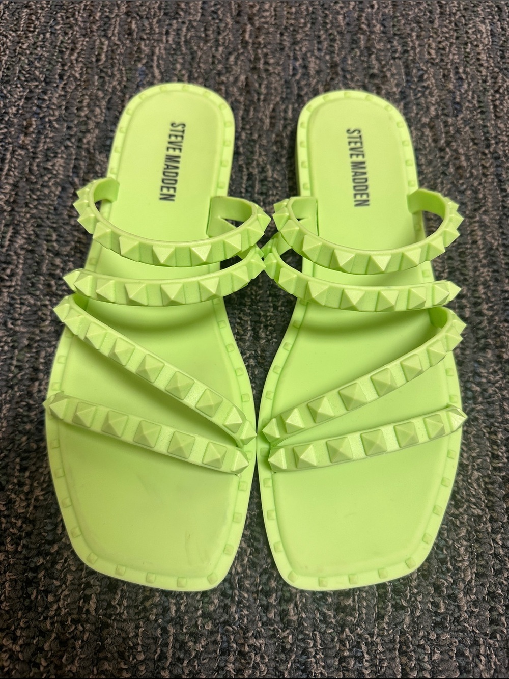 Steve Madden Lime Green Pyramid Stud Slide Sandals